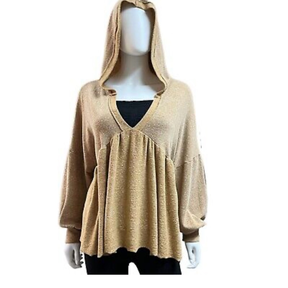 Final Touch Brown Long Sleeve Hooded  Baby Doll Blouse